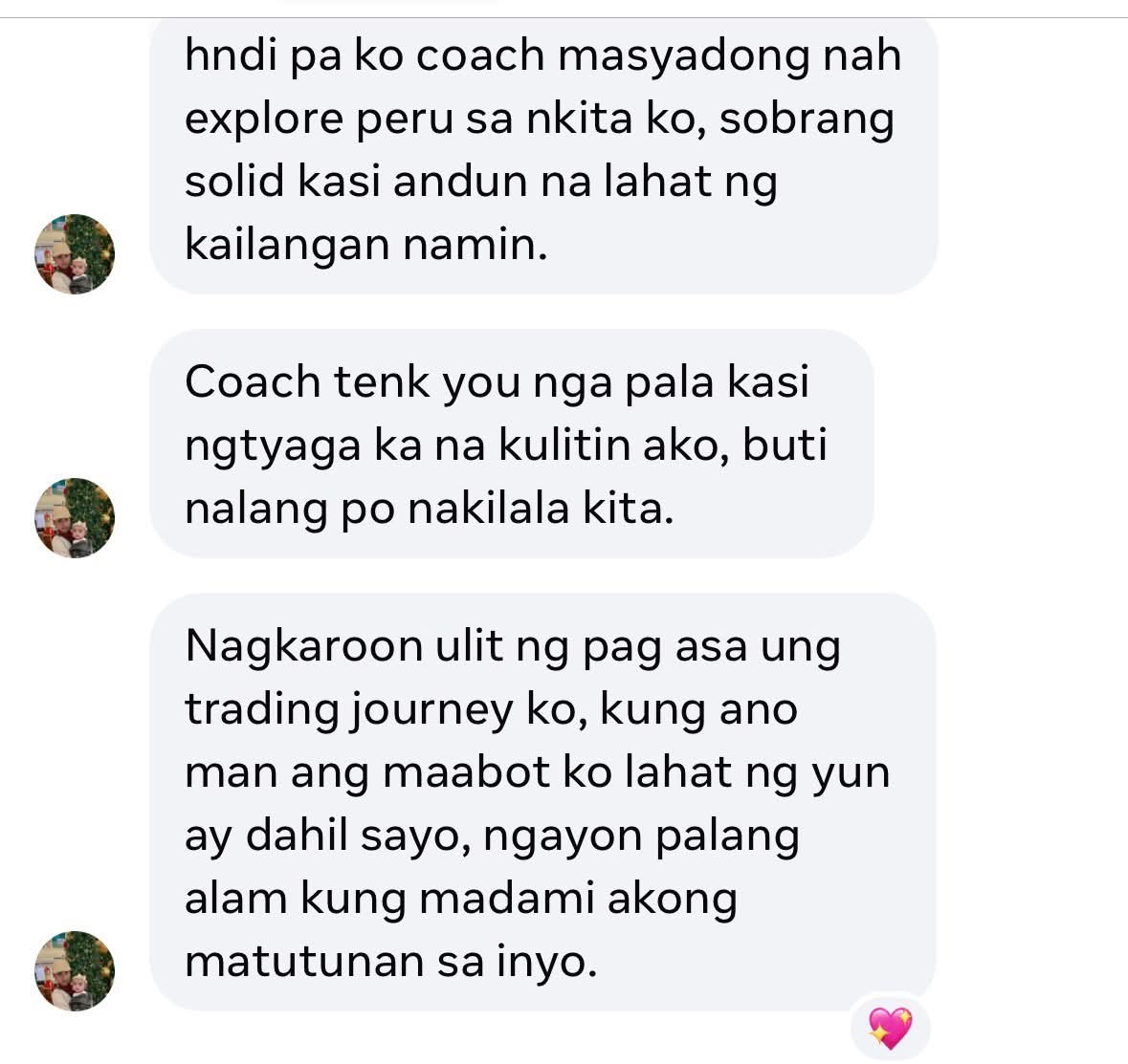 Student message about renewed hope in their trading journey
