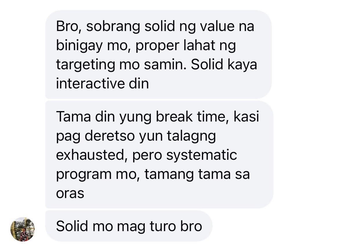 Student message about clear teaching and strong bootcamp value